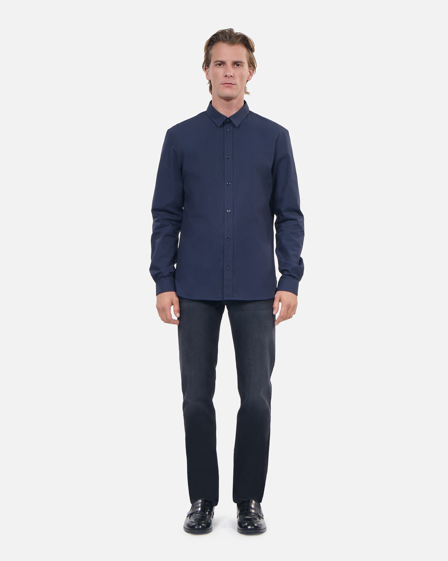 Chemise en popeline bleu marine, NAVY, hi-res image number null