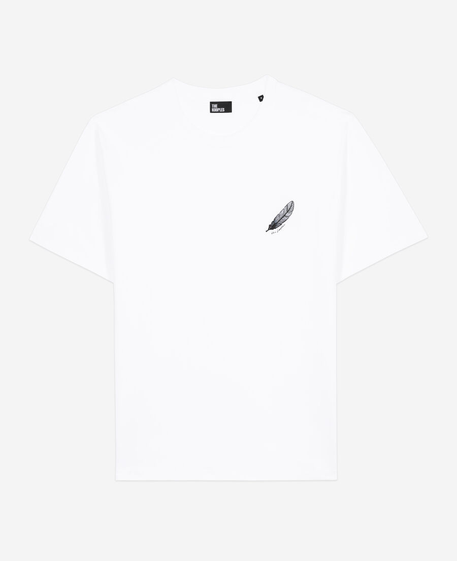 The Kooples H WHITE white t-shirt with feather embroidery
