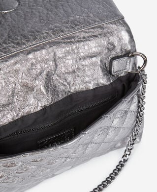 The Kooples WOMEN GUN METAL small gunmetal leather pouch with skulls