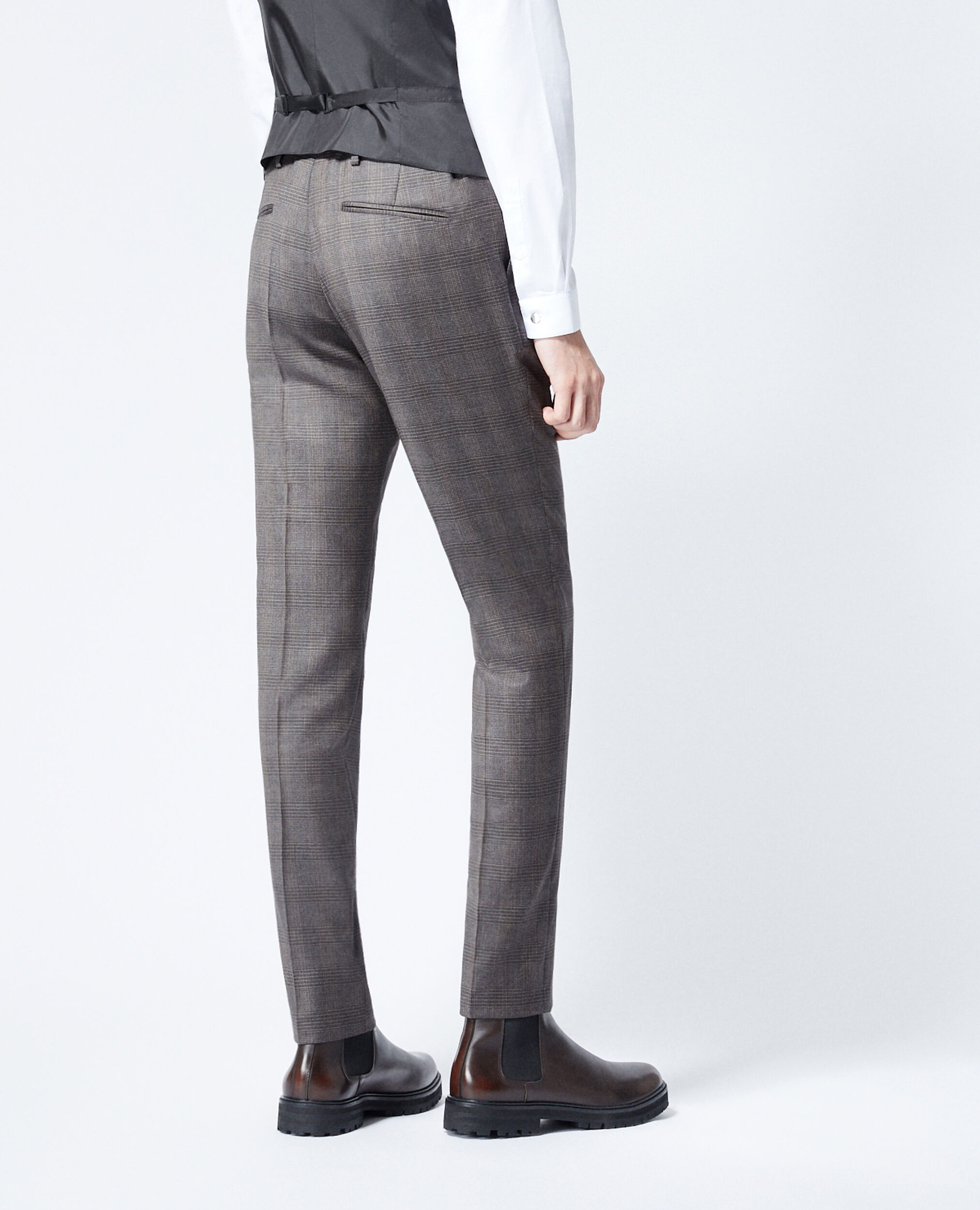 Grey wool check suit trousers, DARK GREY, hi-res image number null
