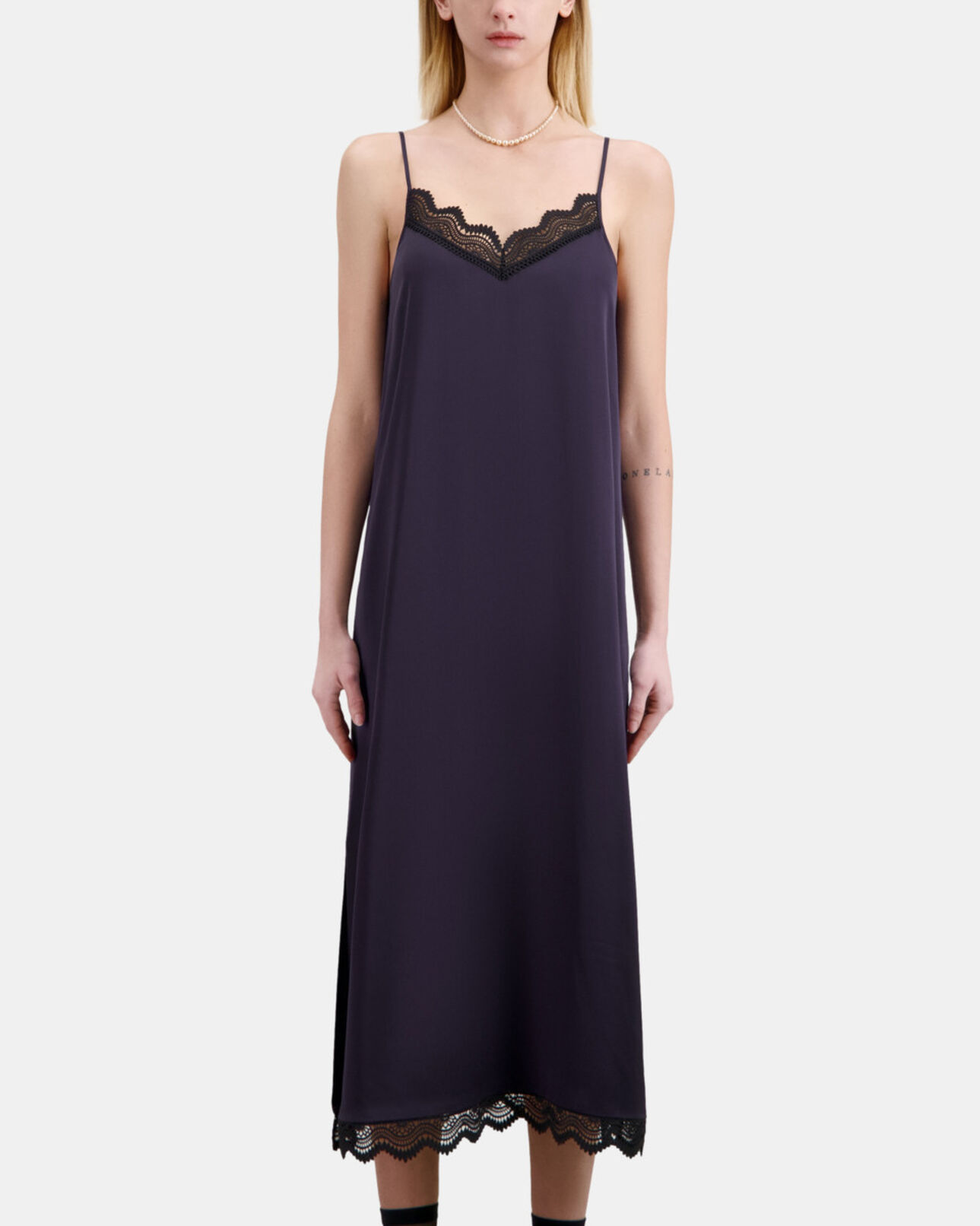 The Kooples FEMME NAVY robe nuisette longue bleu marine