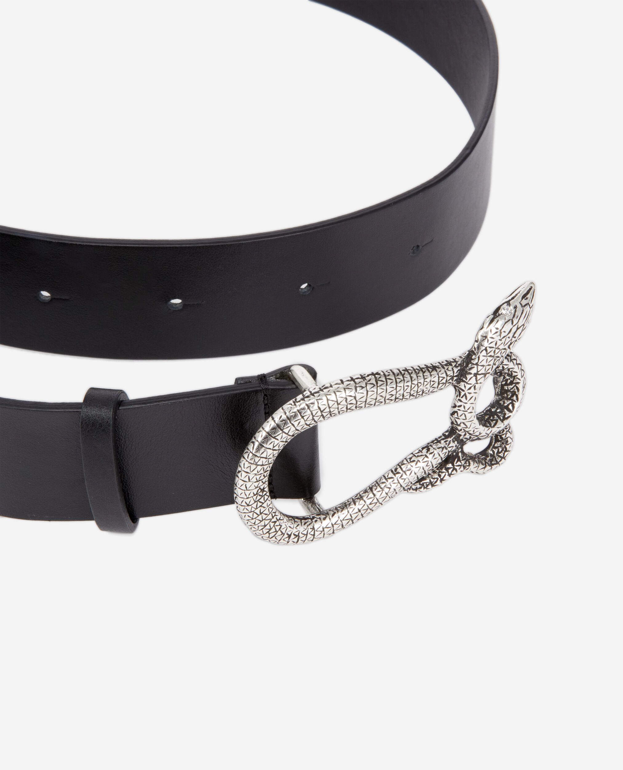 Black leather belt with snake buckle, BLACK, hi-res image number null
