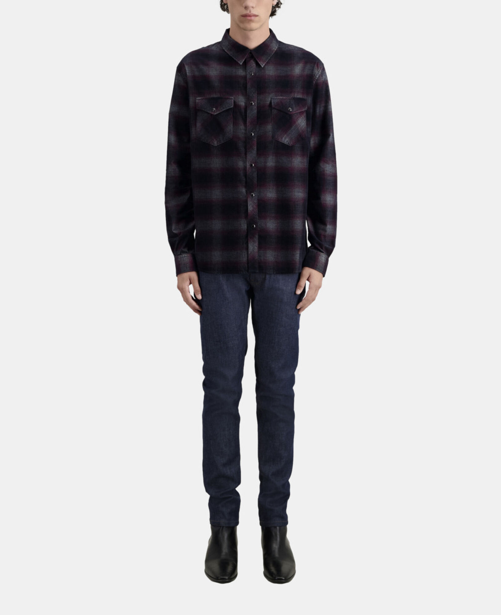 The Kooples HERREN BLACK / BURGUNDY kariertes hemd in schwarz und bordeauxrot