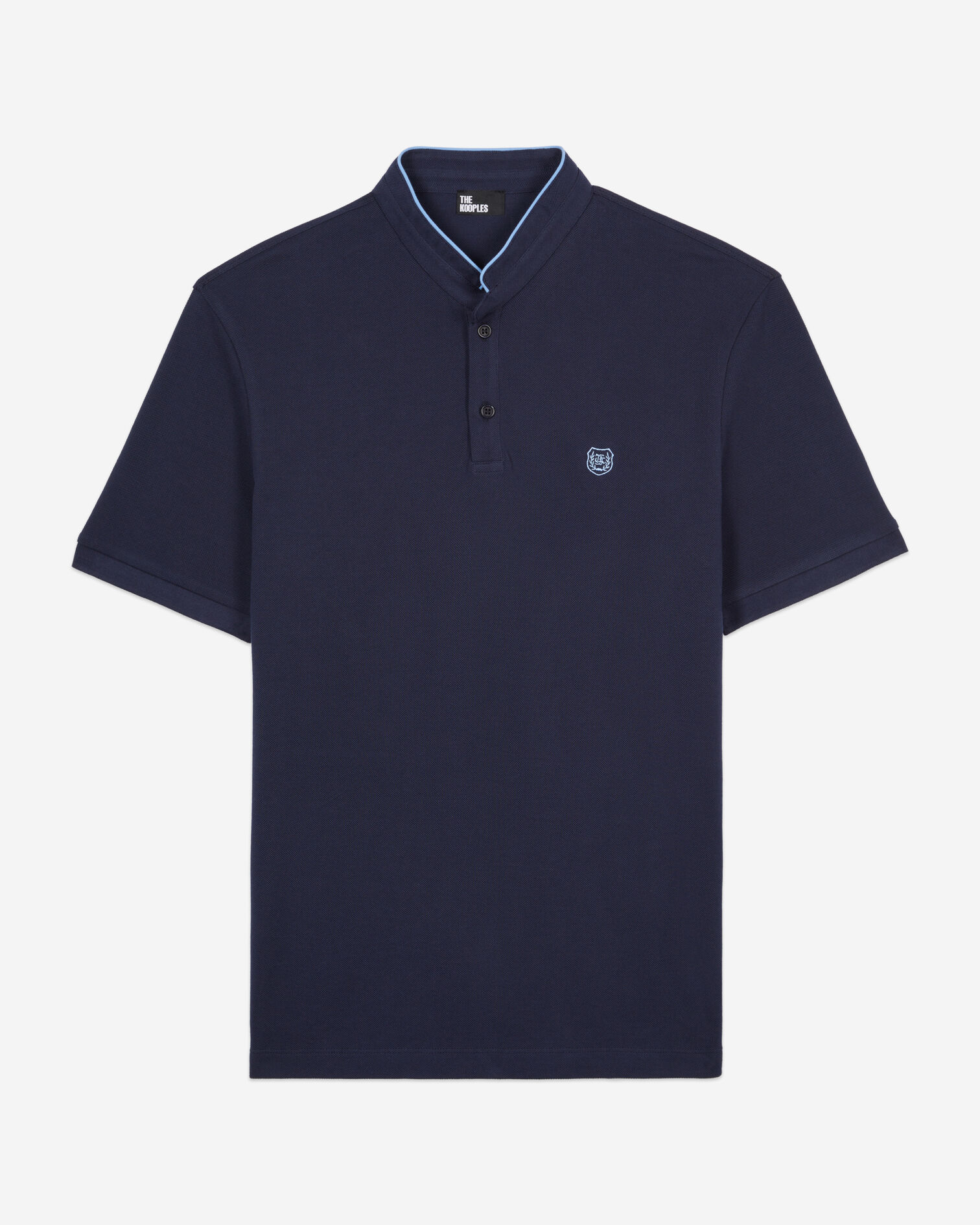 Navy blue pique cotton polo t-shirt, NAVY/ PIPING NAVY, hi-res image number null