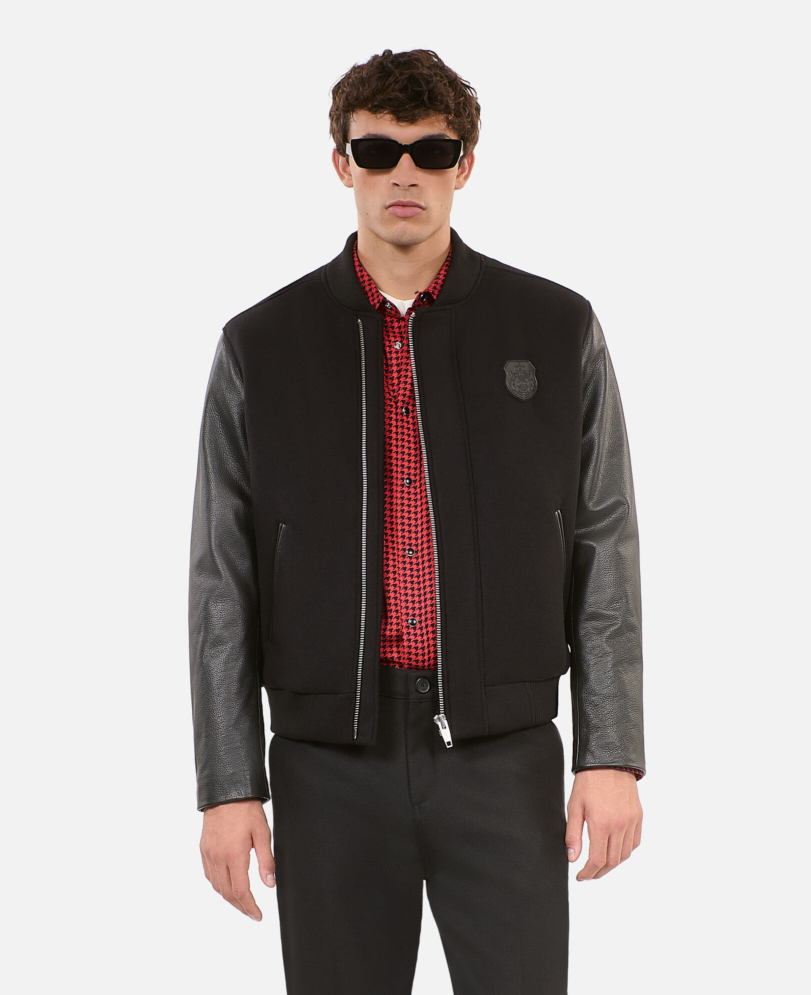 The Kooples HOMME BLACK blouson en laine double face et cuir noir