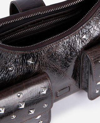 The Kooples FEMME BROWN sac amelia clouté en cuir craquelé marron