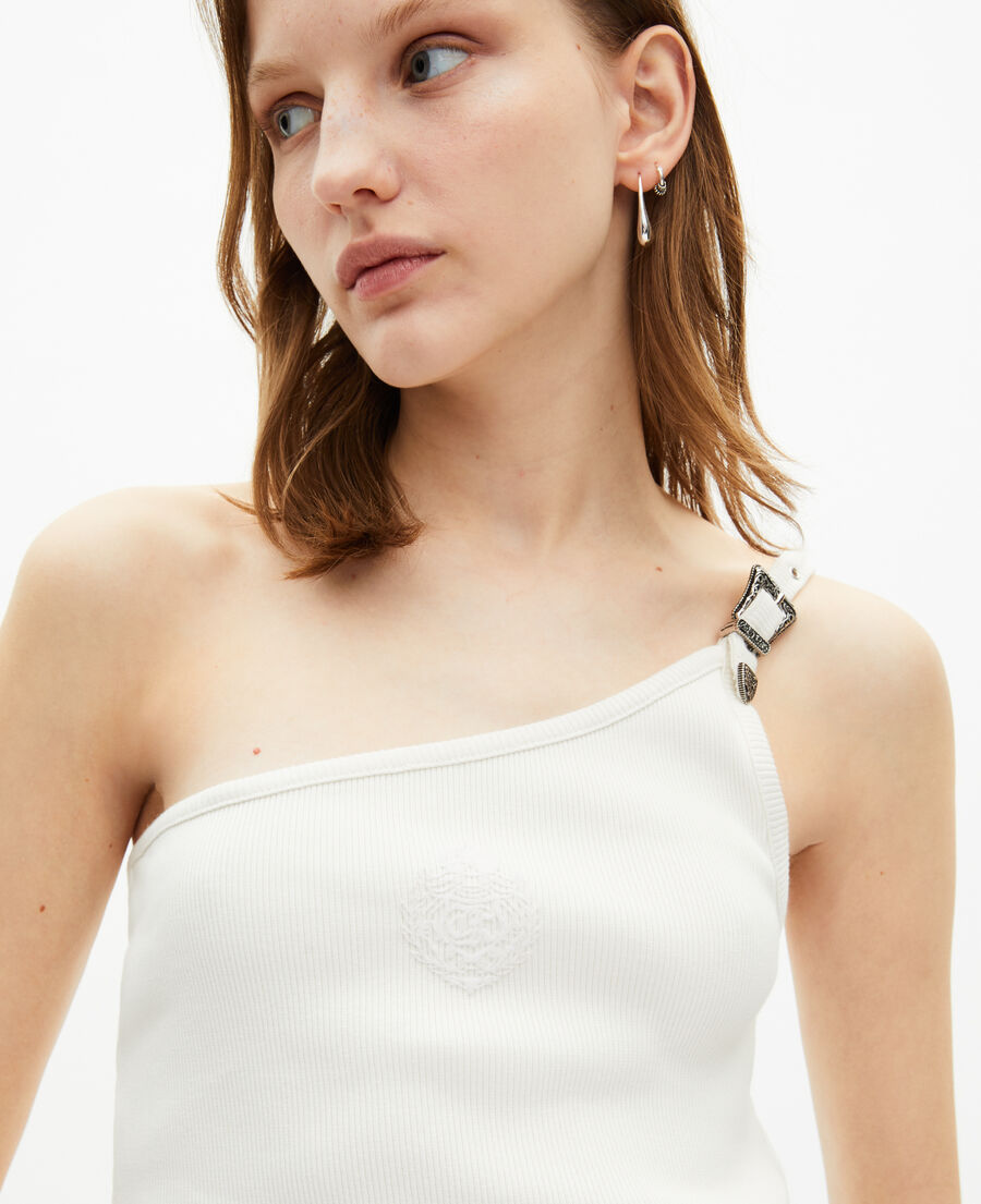 The Kooples WOMEN ECRU asymmetric ecru ribbed tank top