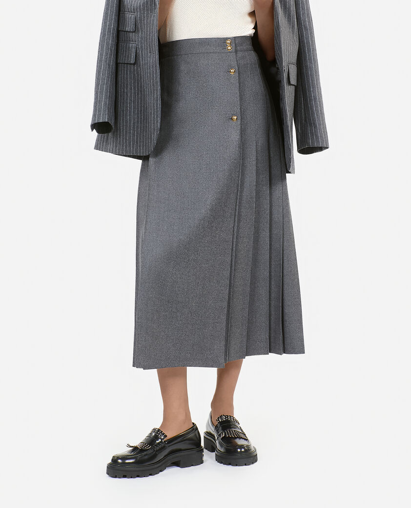 The Kooples WOMEN GREY long pleated grey wool skirt
