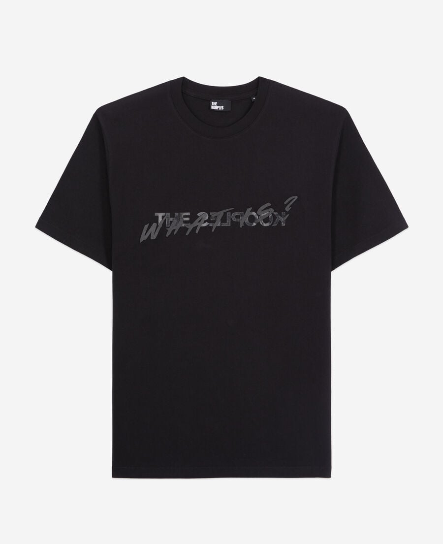 The Kooples HERREN BLACK schwarzes t-shirt mit &bdquo;what is&ldquo;-schriftzug