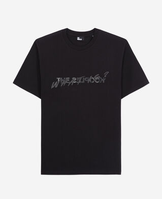 The Kooples HERREN BLACK schwarzes t-shirt mit &bdquo;what is&ldquo;-schriftzug