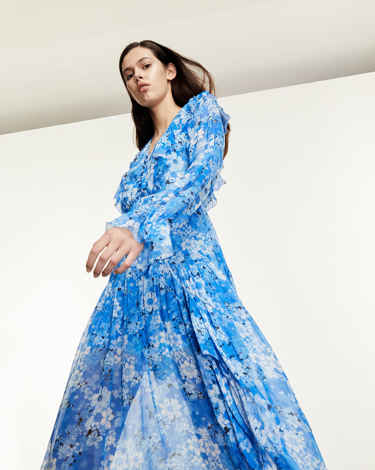 The Kooples DAMEN BLUE kleid lang blau blumenprint