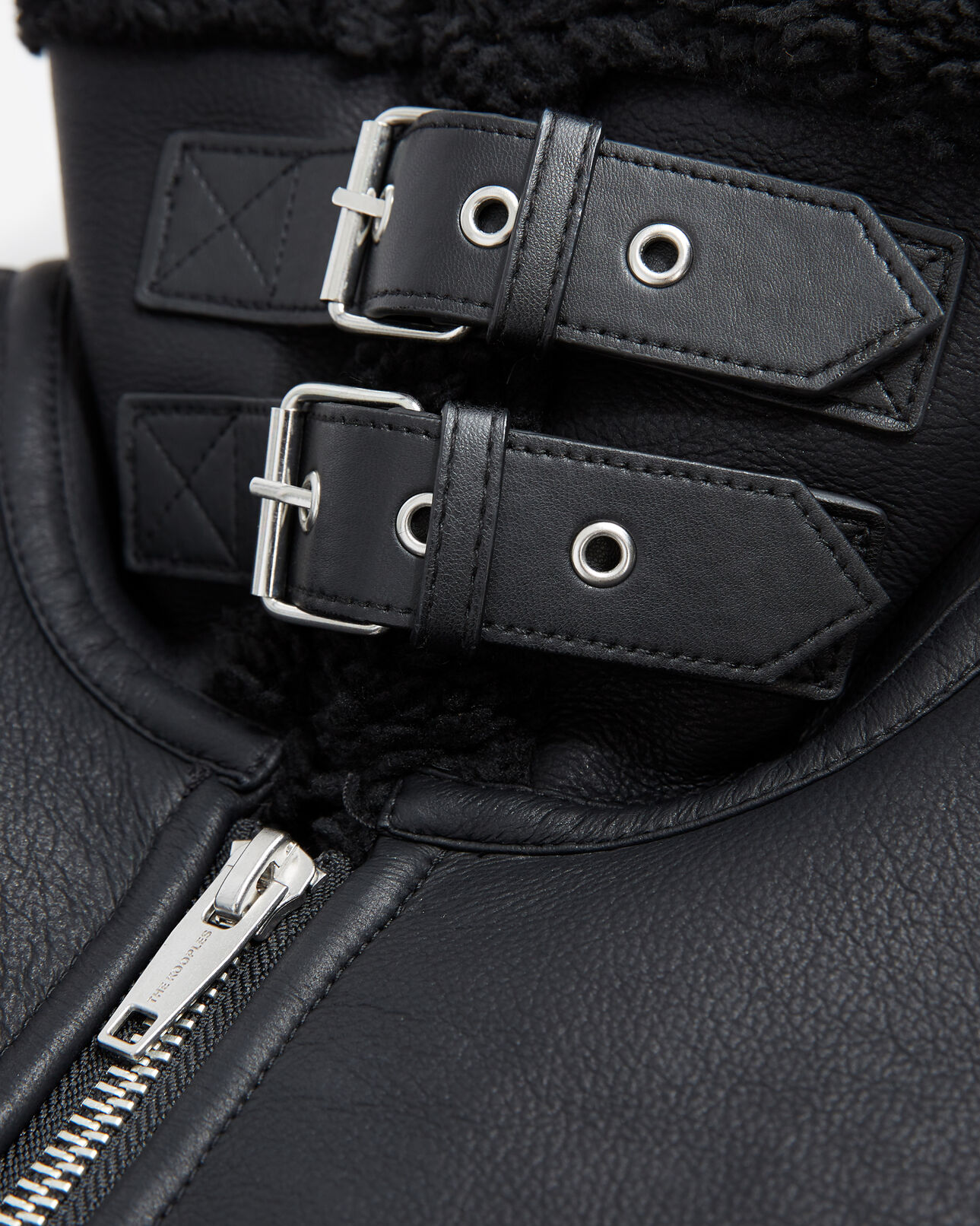 The Kooples MEN BLACK zipped black faux sheepskin jacket