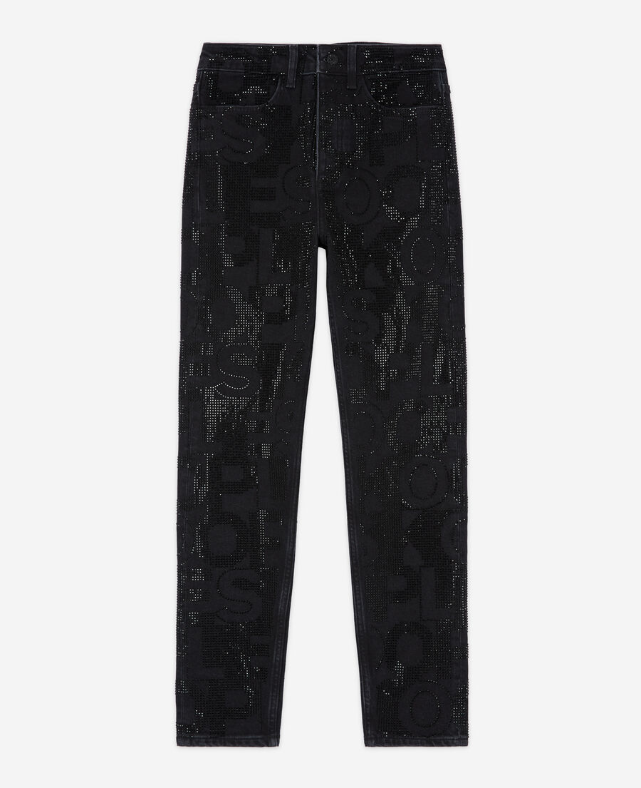 jean slim logo et strass noir