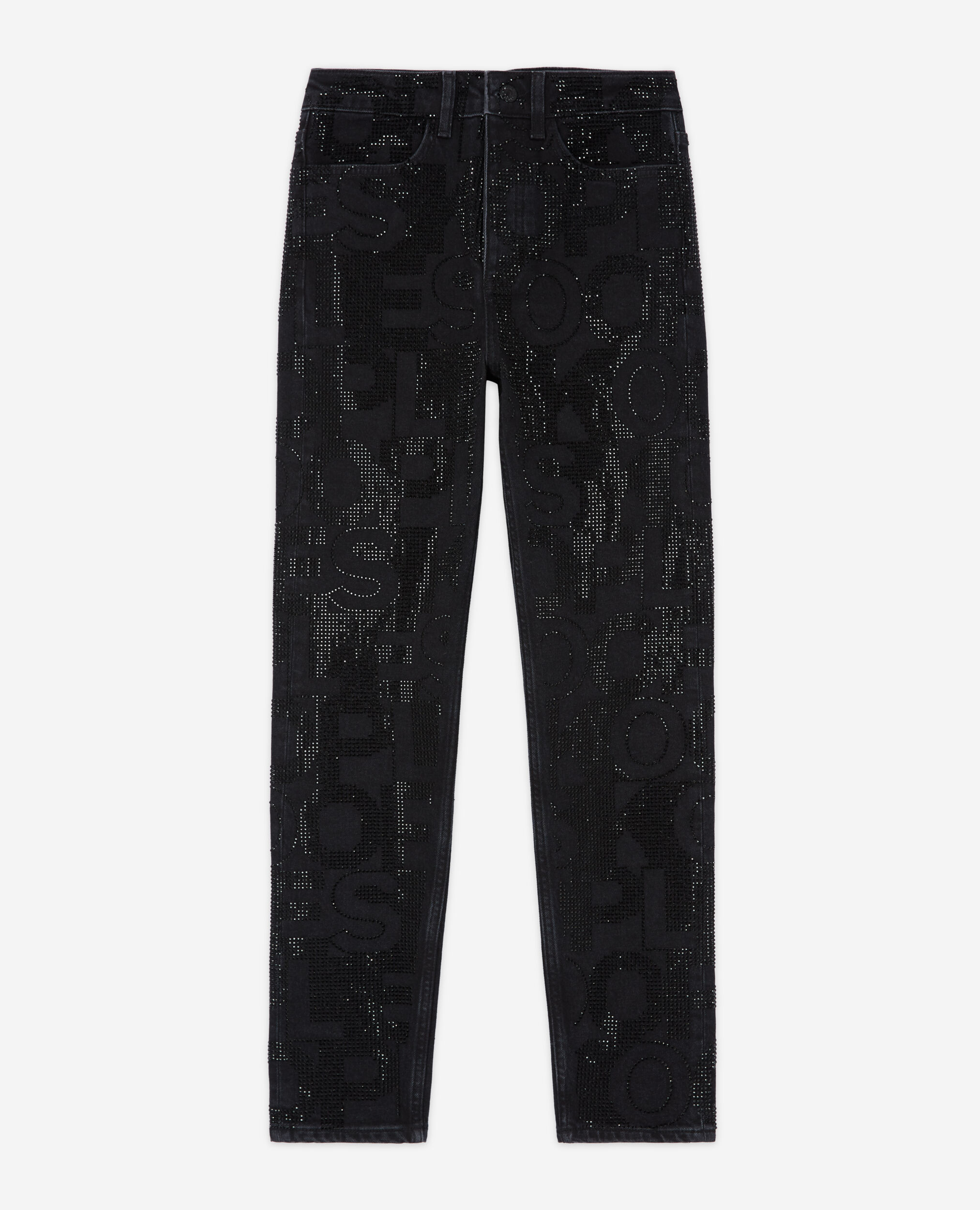 Jean slim logo et strass noir, BLACK WASHED, hi-res image number null