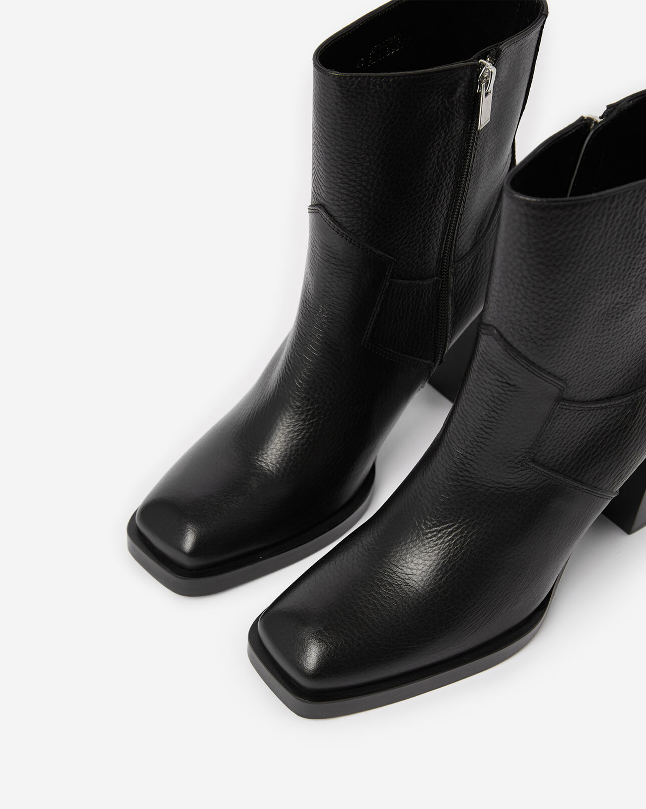 The Kooples WOMEN BLACK square black leather ankle boots