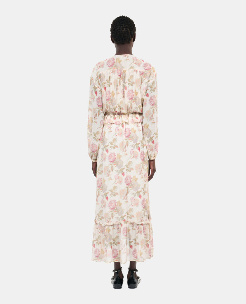 The Kooples F BEIGE / RED long floral printed silk dress