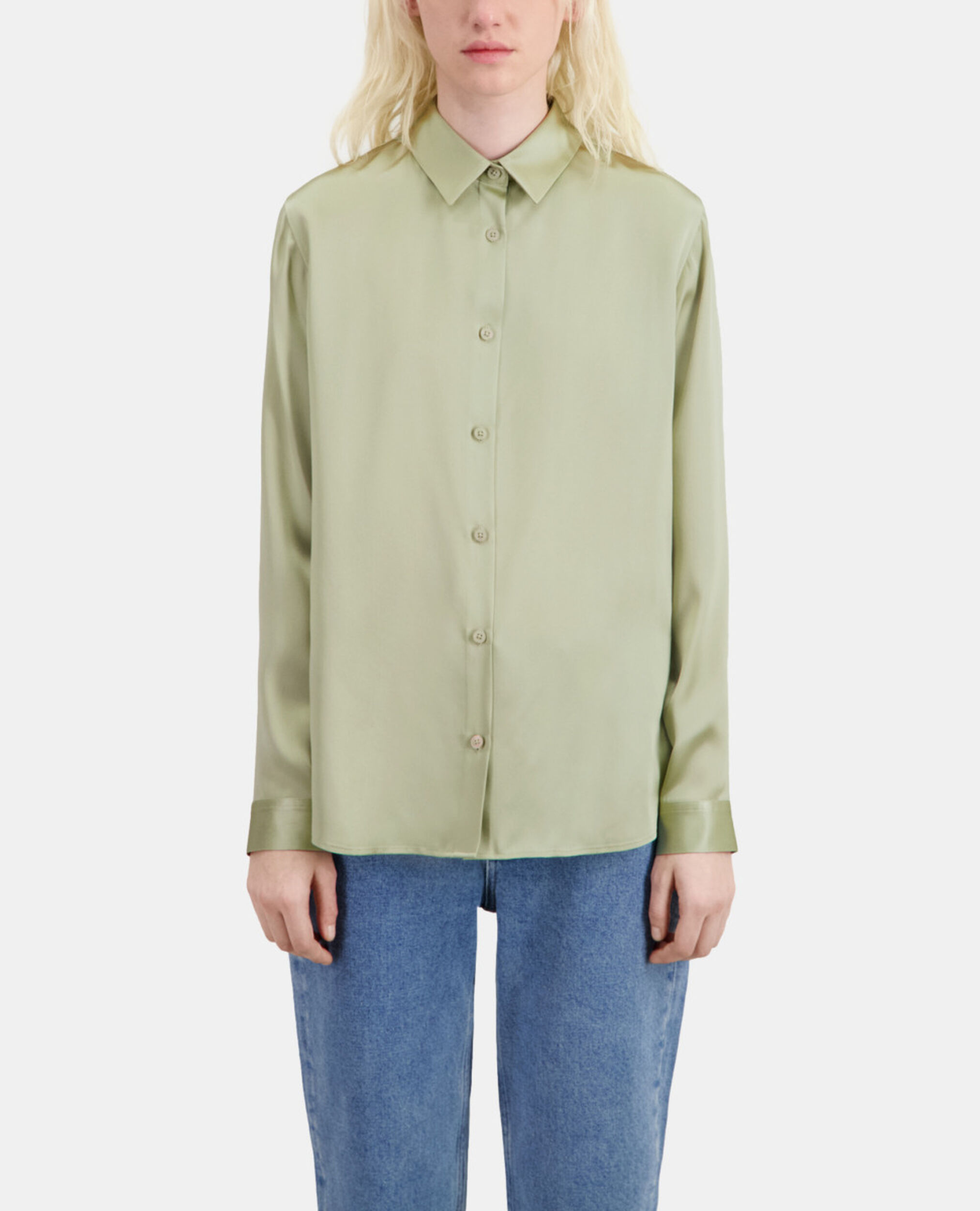 Light green satin silk shirt, KAKI GREY, hi-res image number null