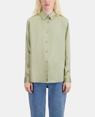 The Kooples F KAKI GREY light green satin silk shirt