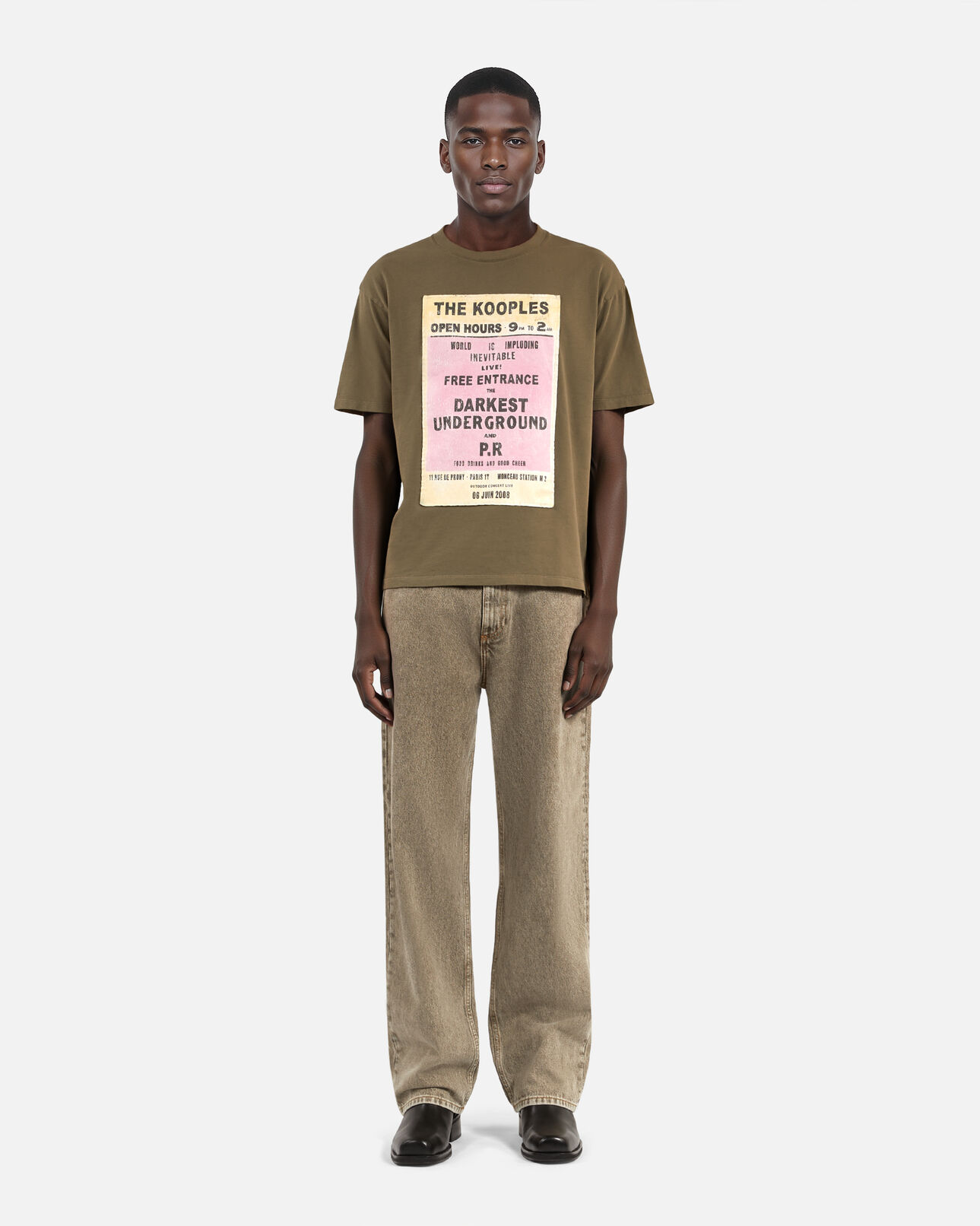 The Kooples MEN OLIVE KAKI t-shirt with khaki screen print