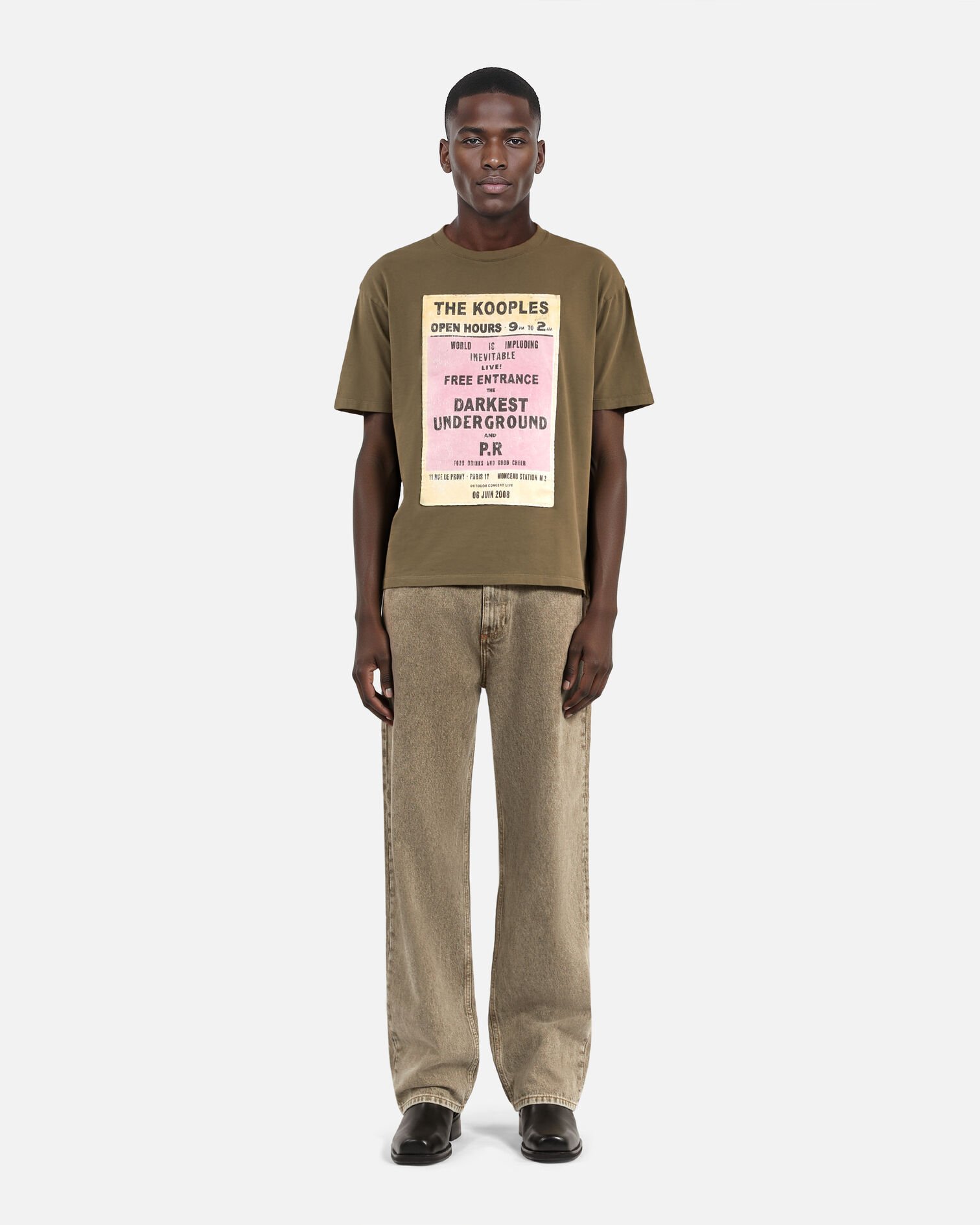 T-shirt with khaki screen print, OLIVE KAKI, hi-res image number null