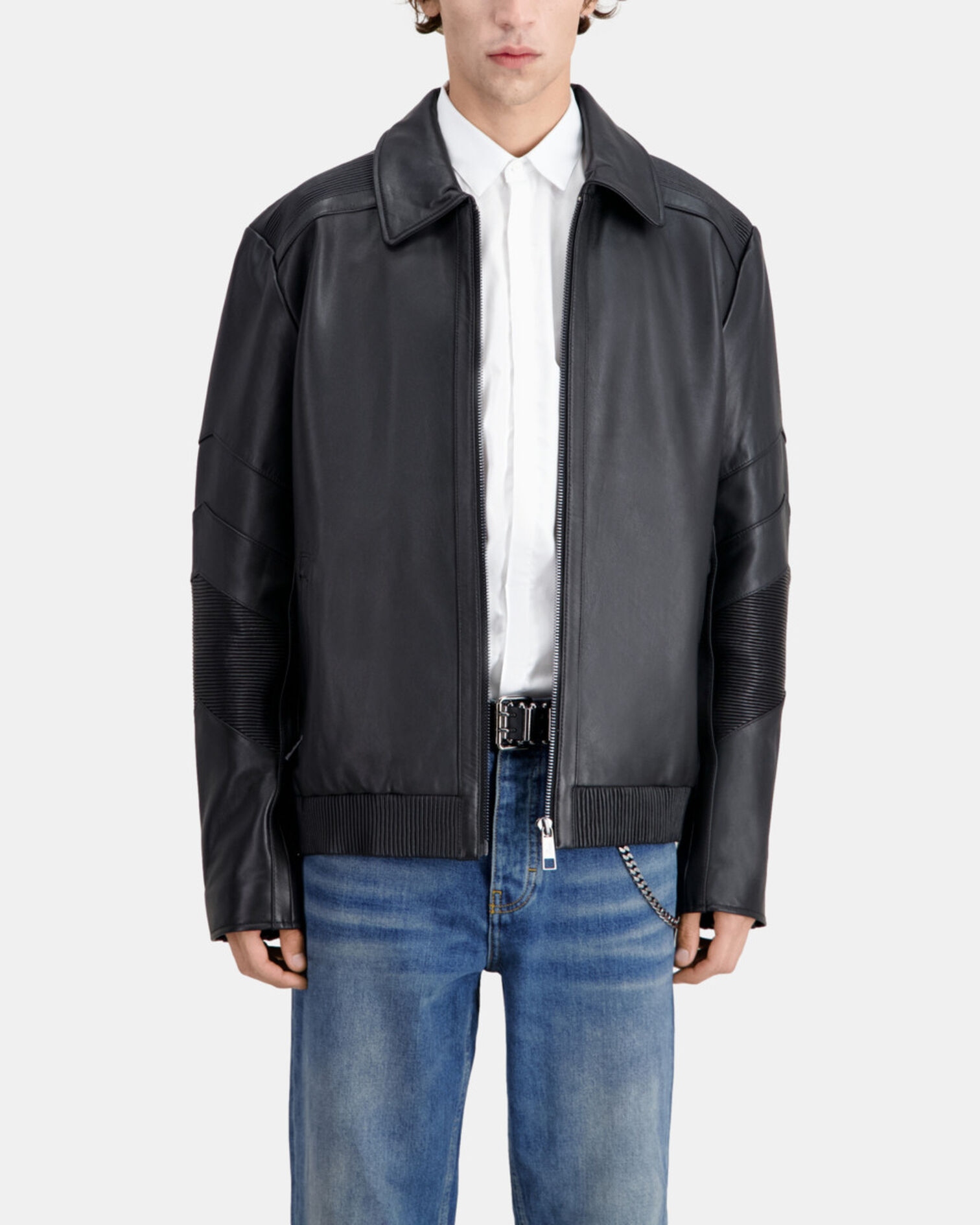 Black leather biker jacket, BLACK, hi-res image number null