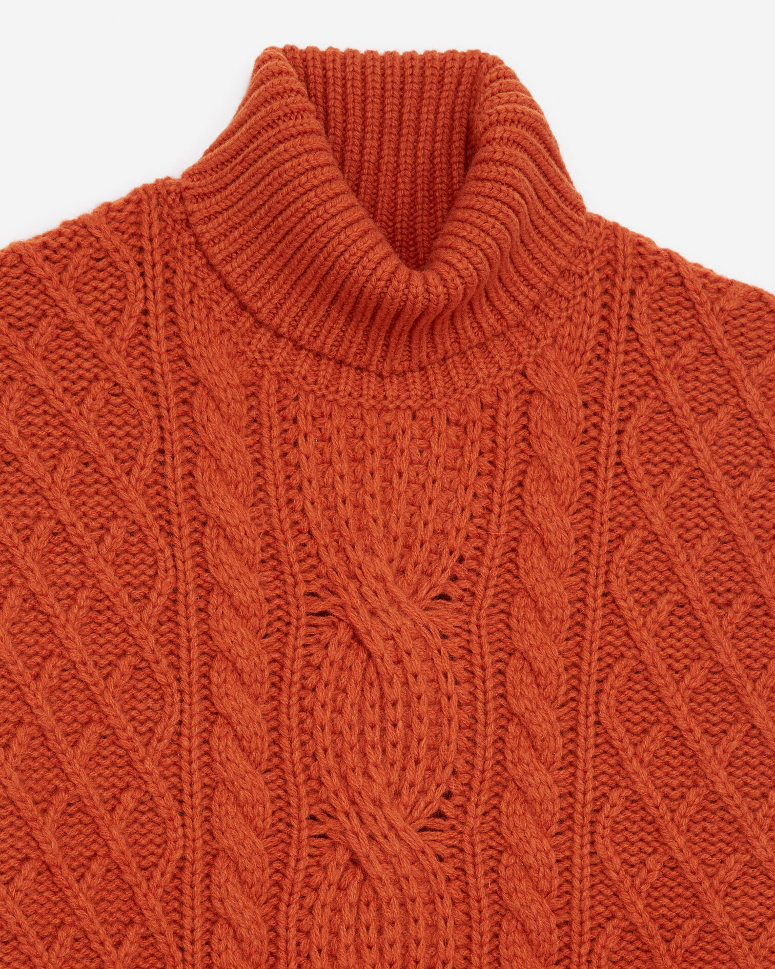 Orange sweater with turtleneck and cable knit, OLD ORANGE, hi-res image number null