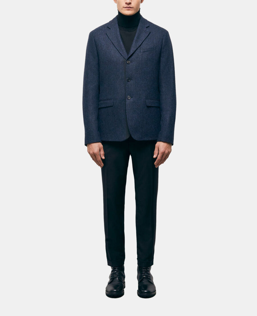 blue patterned wool jacket