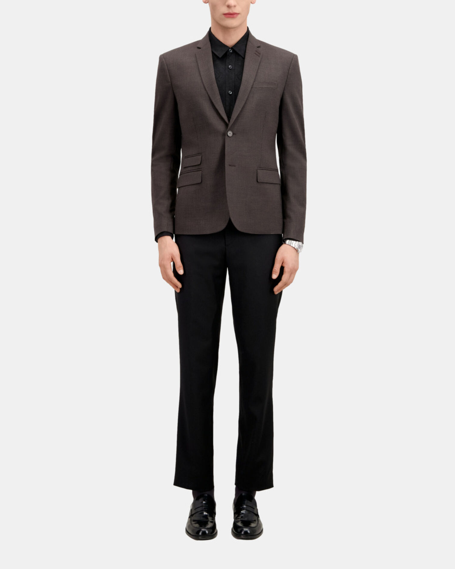 Brown houndstooth wool suit jacket, BROWN / BLACK, hi-res image number null