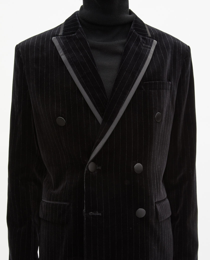 The Kooples MEN BLACK black velvet straight-cut suit jacket