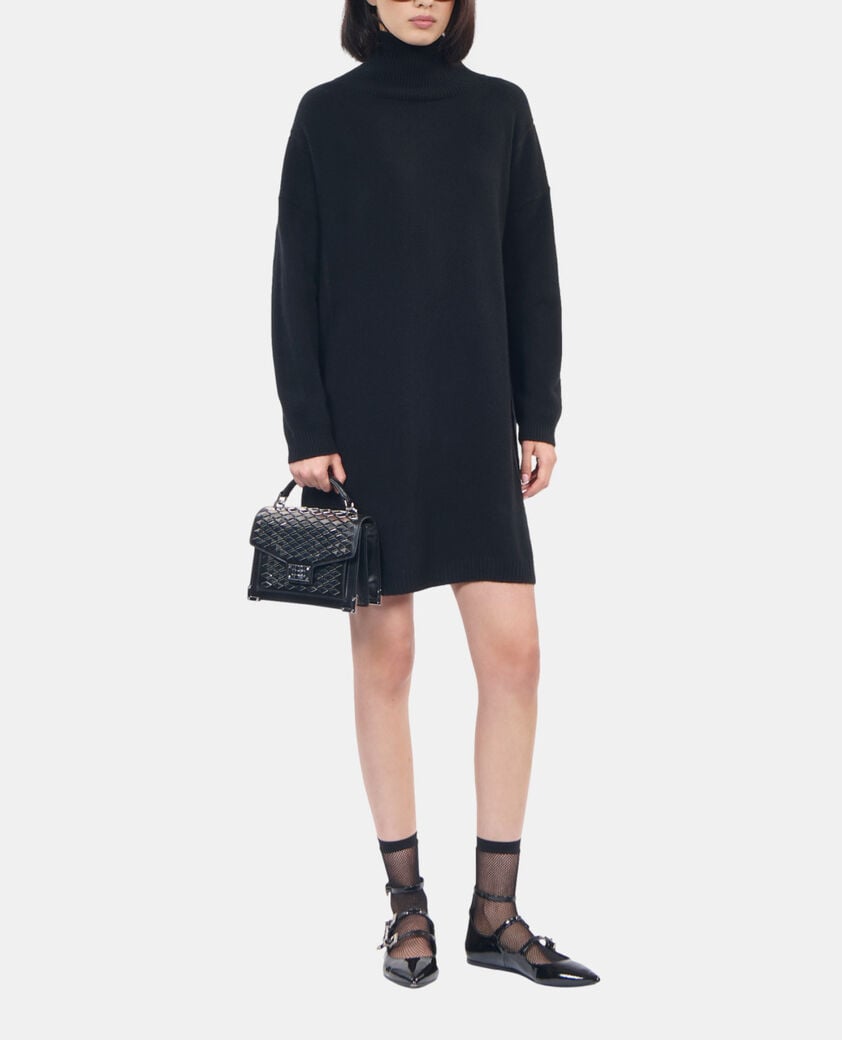 The Kooples FEMME BLACK robe pull courte en cachemire noir