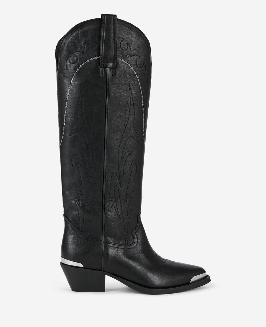 The Kooples FEMME BLACK bottes western en cuir noir