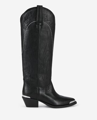 The Kooples FEMME BLACK bottes western en cuir noir