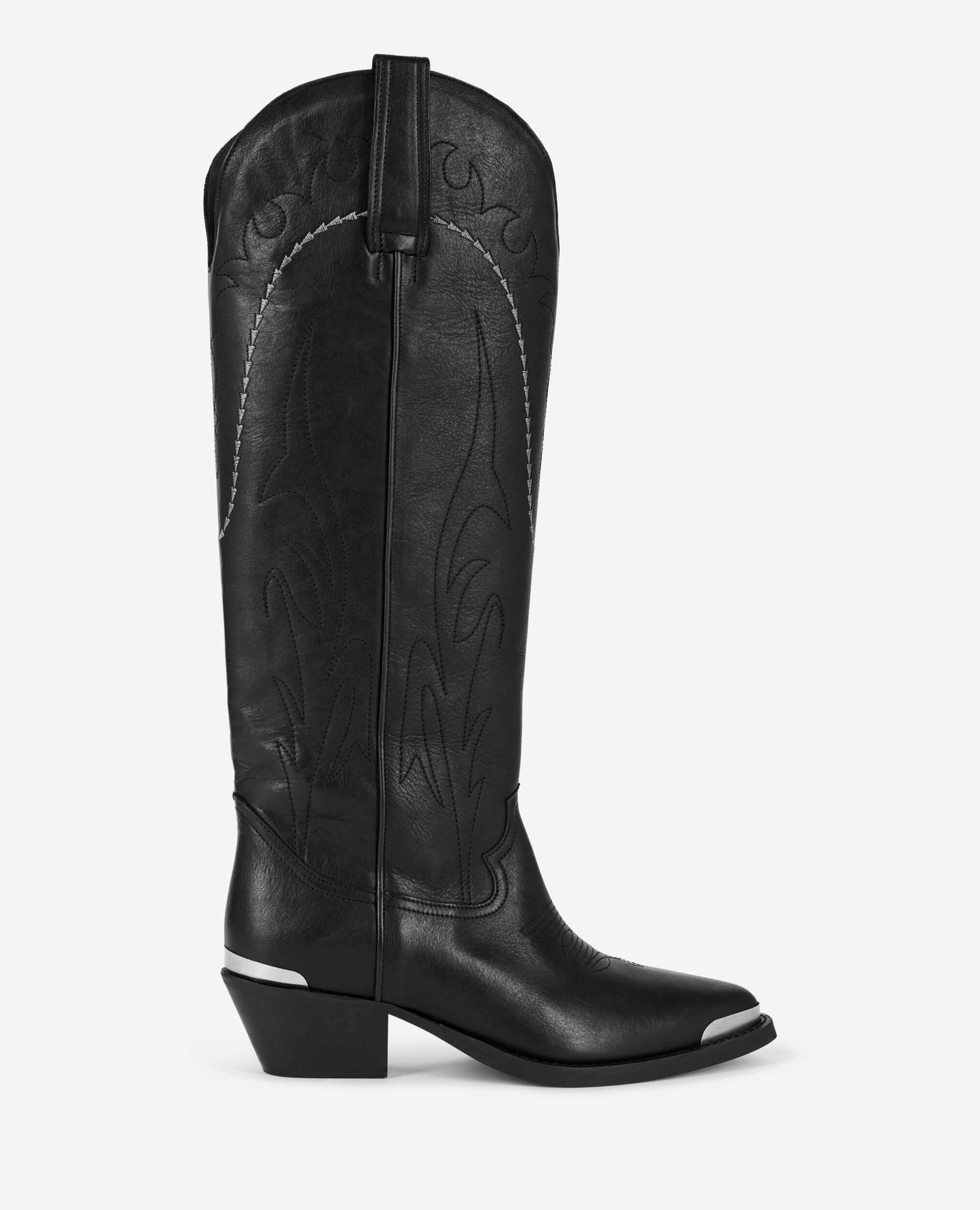 Bottes western en cuir noir, BLACK, hi-res image number null
