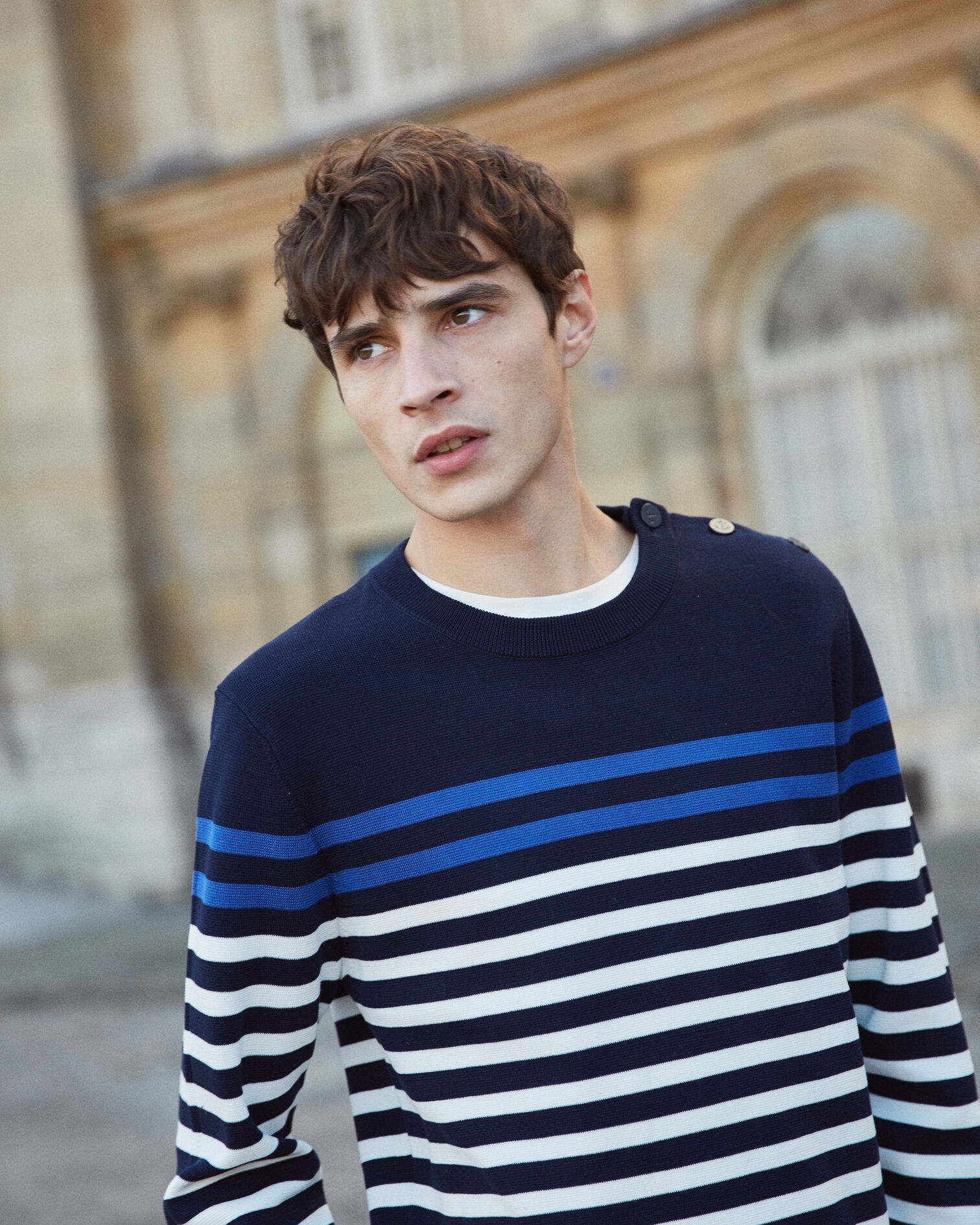 Midnight blue sweater with white stripes, OFF WHITE / BLUE / NAVY, hi-res image number null
