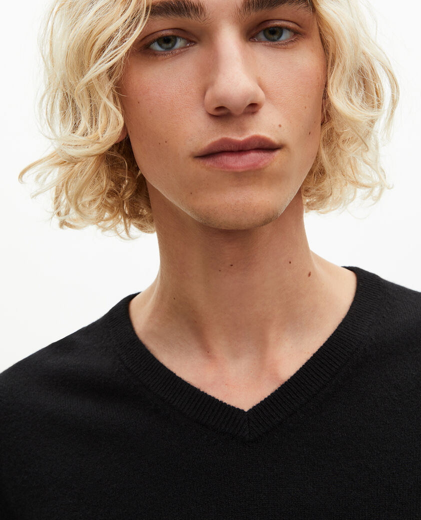 The Kooples HOMME BLACK pull col v en cachemire noir