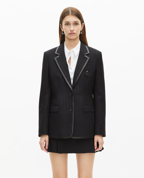 The Kooples FEMME BLACK veste à rayures tennis en laine mélangée noire