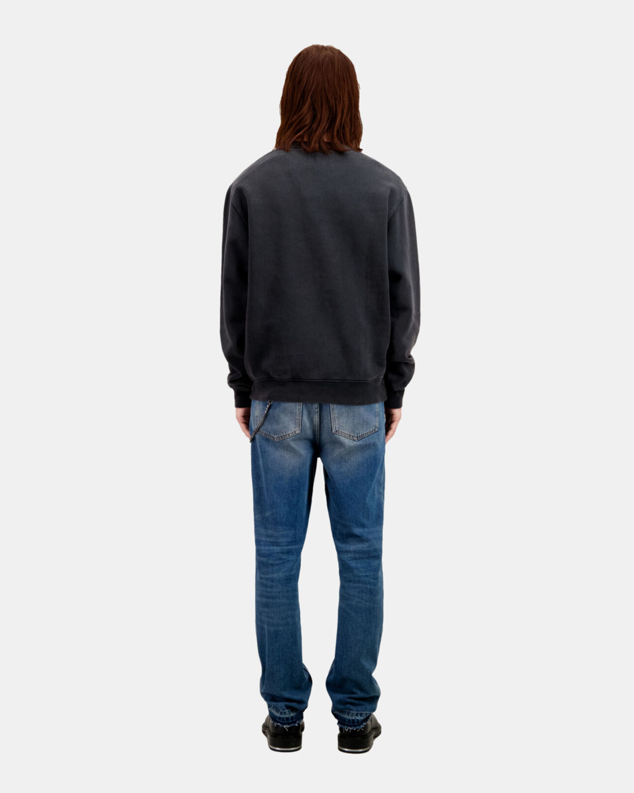 The Kooples HERREN BLACK WASHED herren schwarzes sweatshirt mit „wolf“-siebdruck