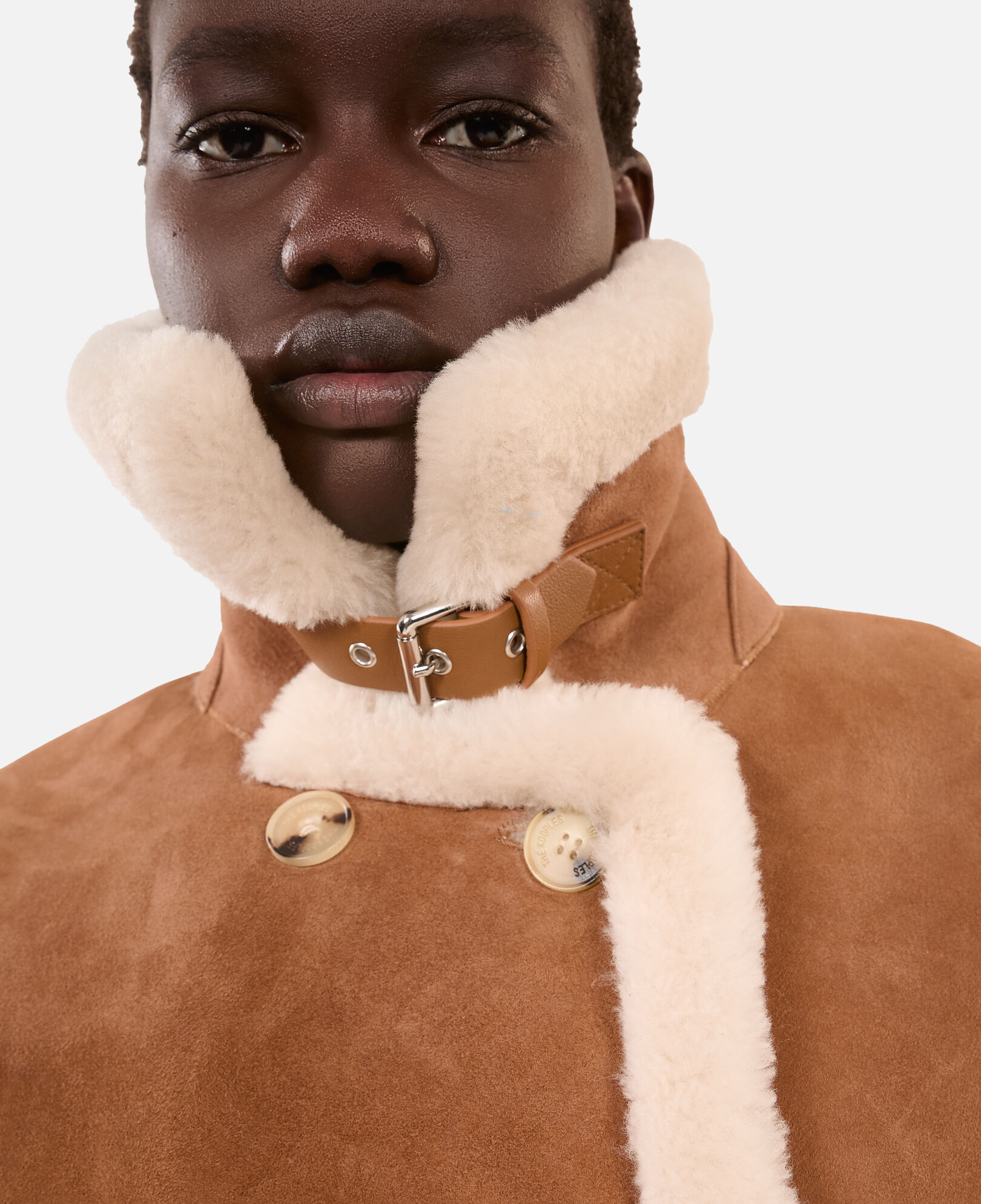 The Kooples WOMEN BROWN-BEIGE short brown shearling coat