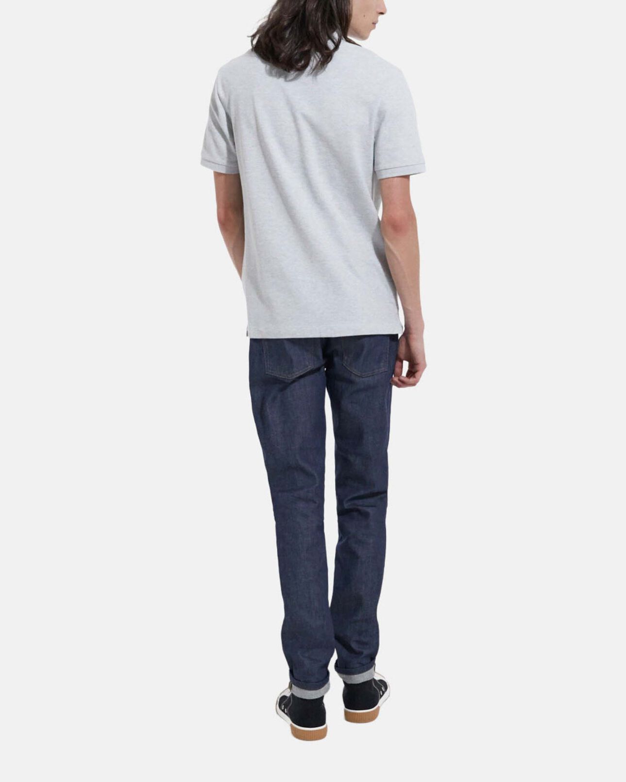 The Kooples HOMME LIGHT GREY MELANGE / BLUE polo gris clair coton col officier brodé