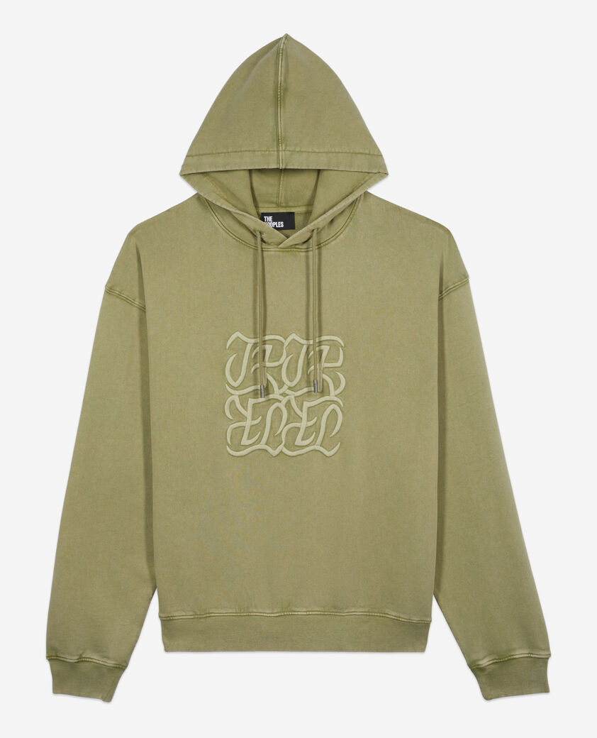 The Kooples MEN KAKI GREY light green hoodie with logo embroidery