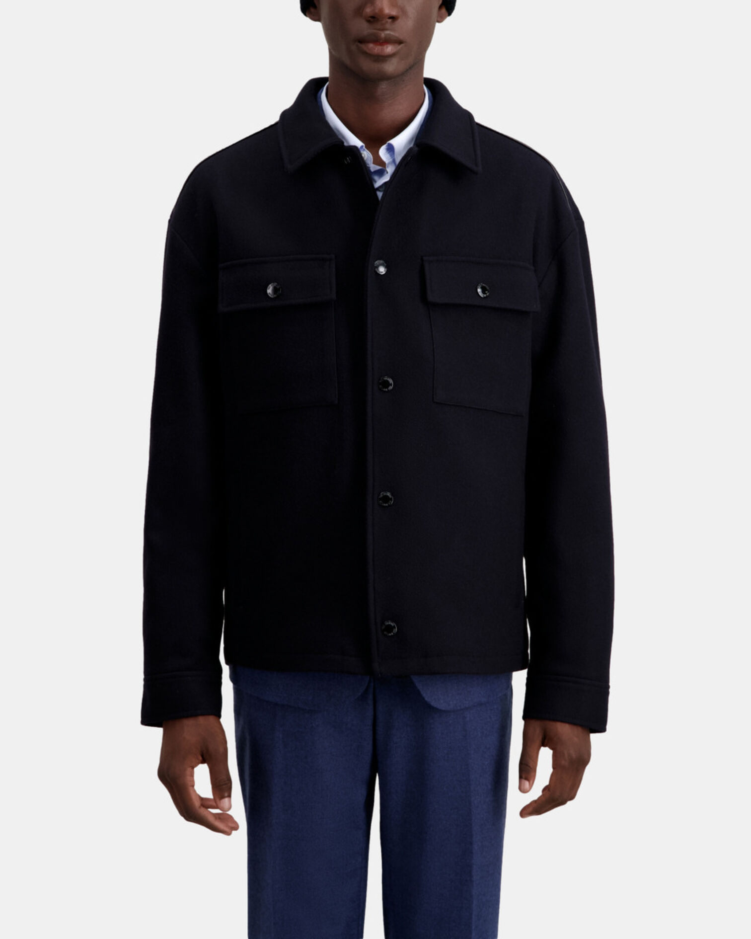 Blue wool-blend overshirt jacket, DARK NAVY, hi-res image number null