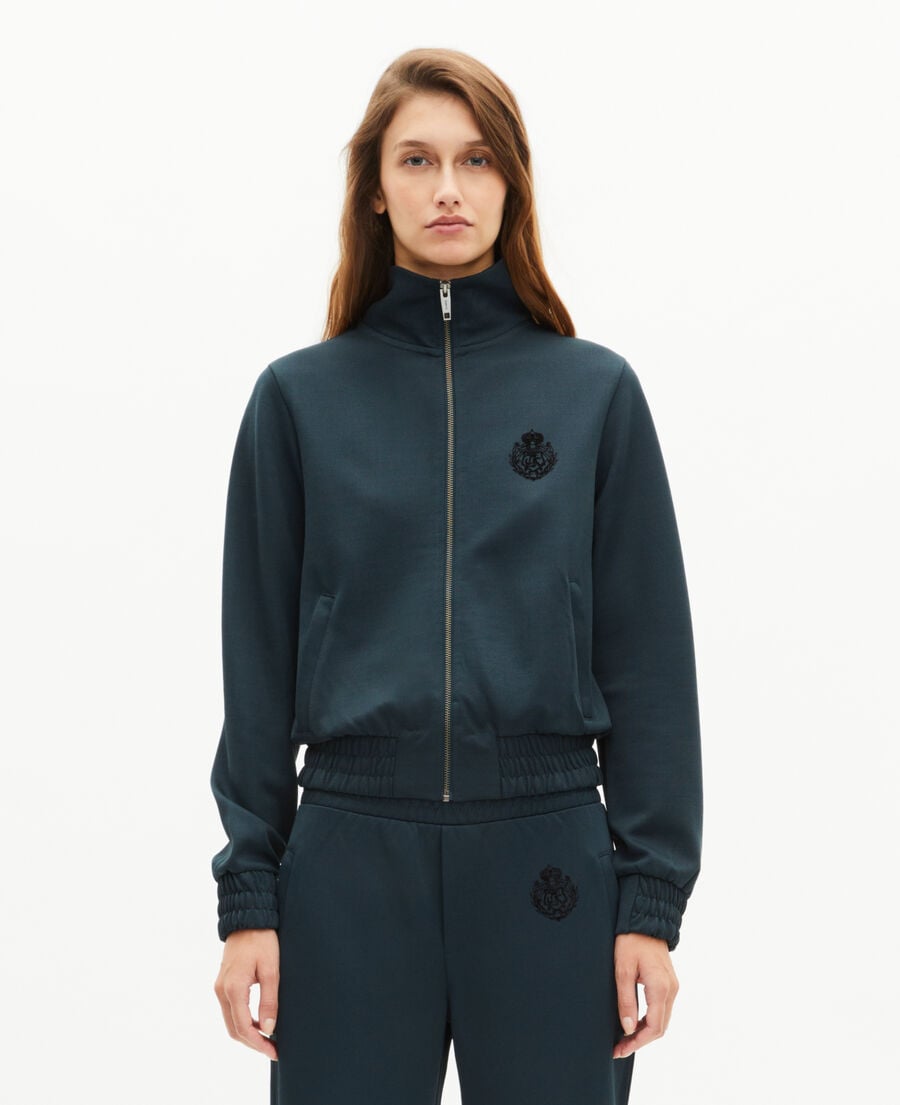 The Kooples WOMEN FOREST dark green zip-up sweatshirt