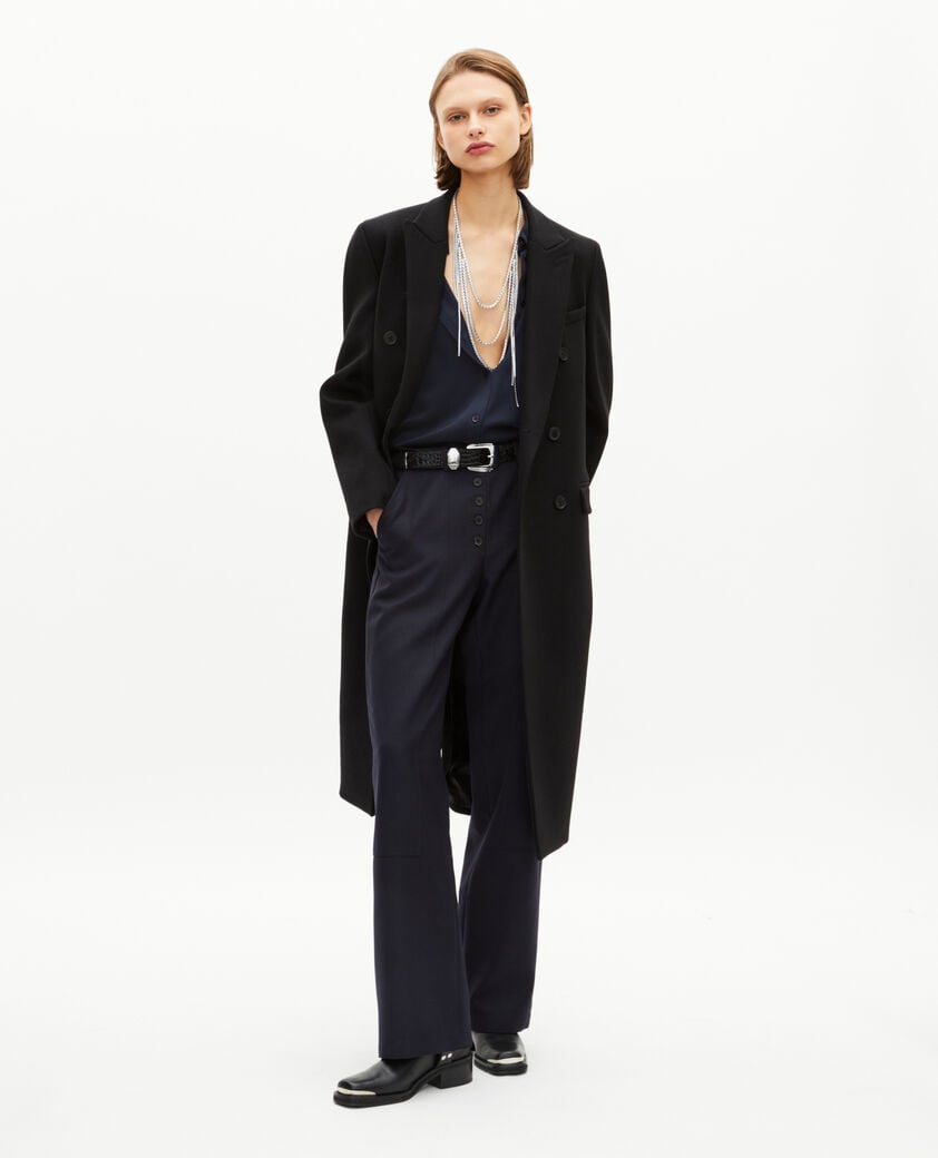 The Kooples FEMME BLACK manteau long croisé en laine noir