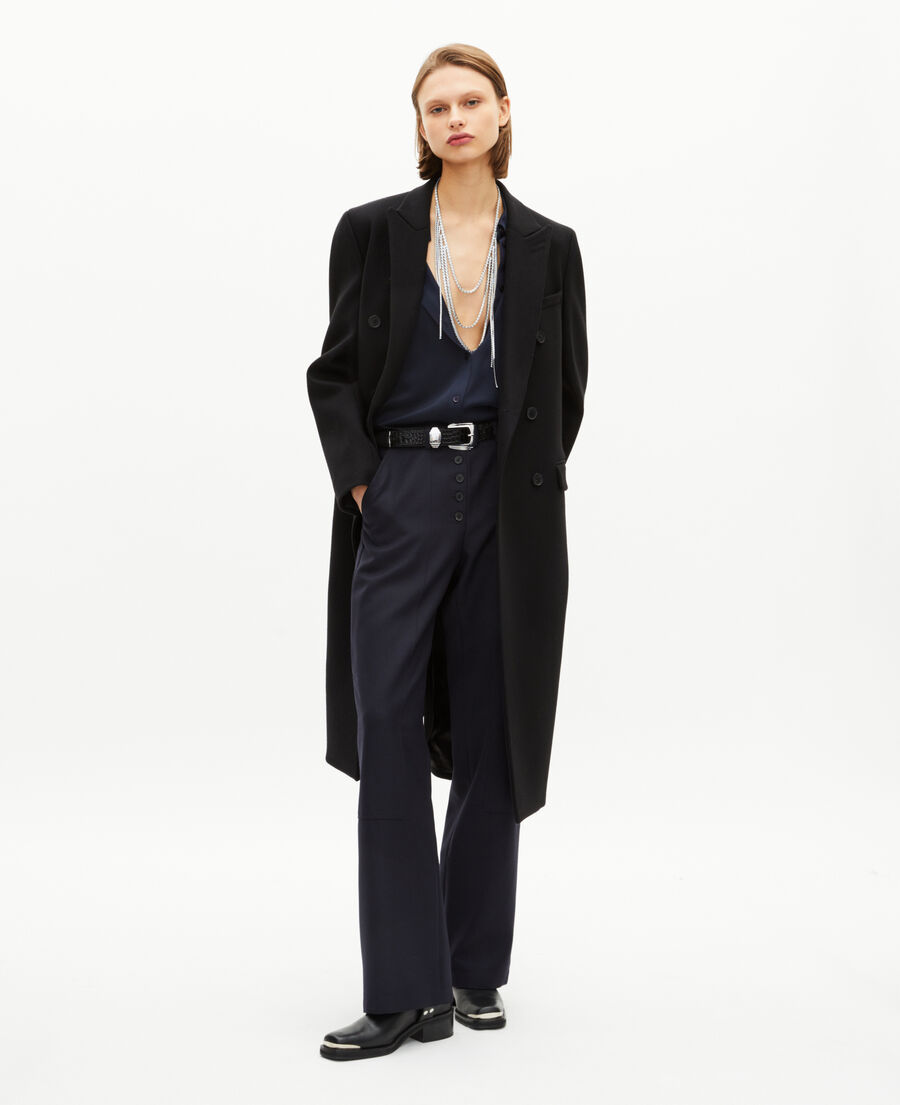 The Kooples FEMME BLACK manteau long croisé en laine noir