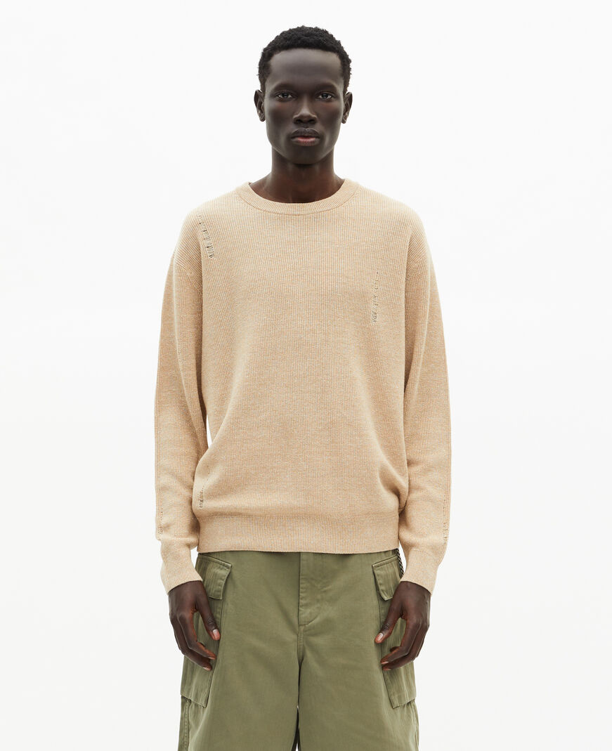 The Kooples HOMME ECRU pull en laine et lin écru