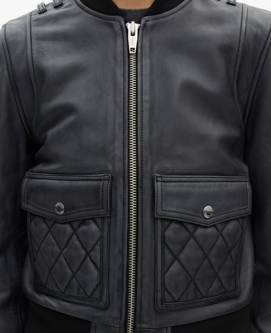 The Kooples FEMME BLACK WASHED blouson en cuir noir