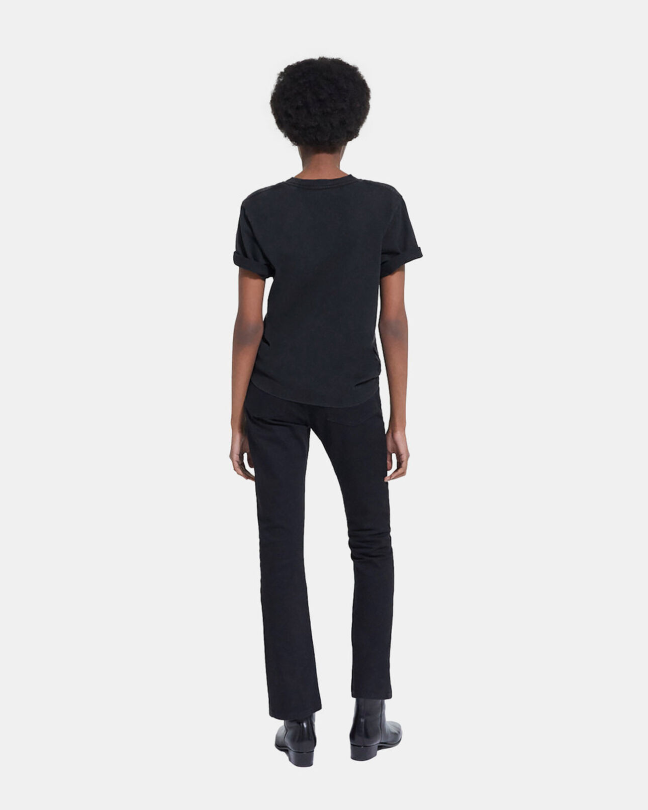 The Kooples WOMEN BLACK WASHED black t-shirt with screen print