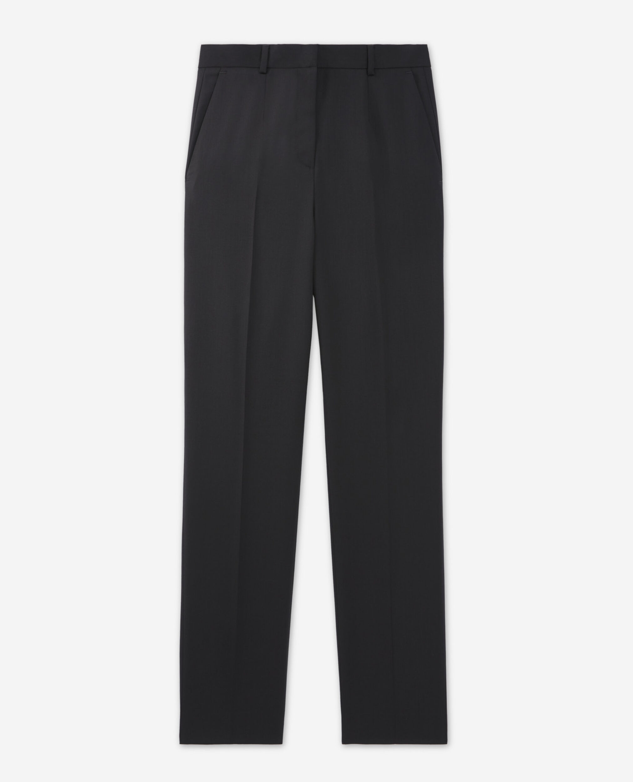 Pantalon costume noir laine détail cuir, BLACK, hi-res image number null