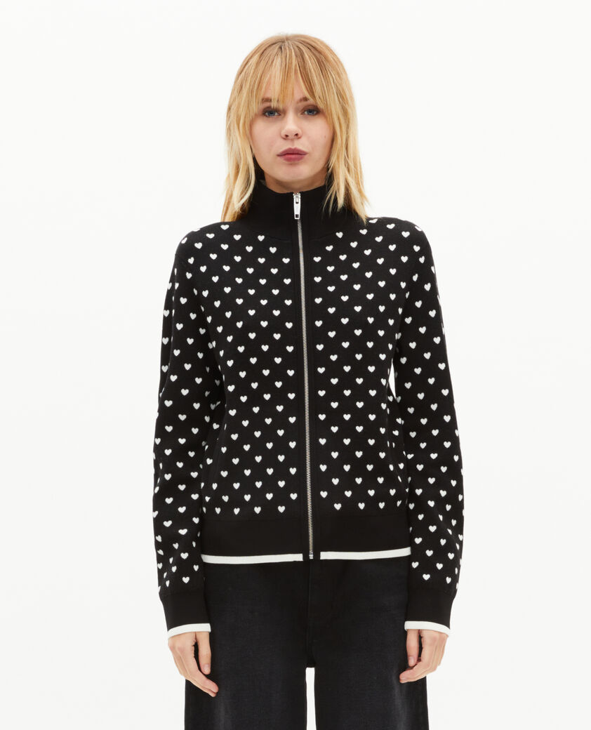 The Kooples WOMEN BLACK-ECRU black heart-print zipped cardigan