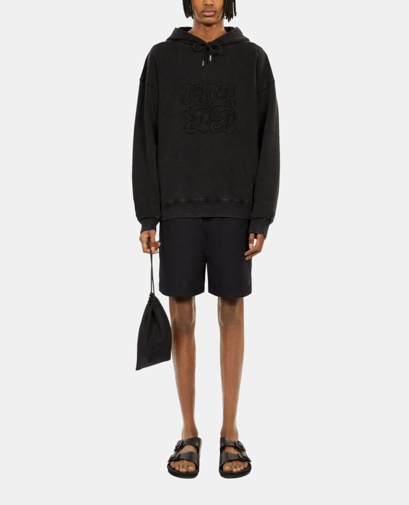 The Kooples MEN BLACK WASHED black hoodie with logo embroidery
